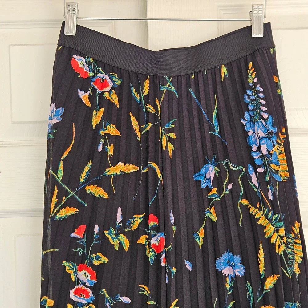 Maje Jeudi Plisse Pleated Floral Print‎ Maxi Skirt Size 1 Small